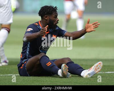 Londra, Regno Unito. 10 agosto 2024. Londra, Inghilterra, 10 agosto 2024: Jonathan Bamba (17 RC Celta de Vigo) fa appello per un fallo durante la partita della Betway Cup tra il West Ham United e il Celta de Vigo al London Stadium di Londra, Inghilterra. (Jay Patel/SPP) credito: SPP Sport Press Photo. /Alamy Live News Foto Stock