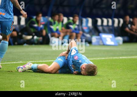 San Pietroburgo, Russia. 10 agosto 2024. Maksim Glushenkov (67) di Zenit visto in azione durante la partita di calcio della Premier League russa tra Zenit San Pietroburgo e Dinamo Mosca alla Gazprom Arena. Punteggio finale: Zenit 1:0 Dinamo. Credito: SOPA Images Limited/Alamy Live News Foto Stock