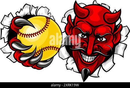 Devil Softball Sports Team Mascot Illustrazione Vettoriale