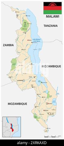 Mappa dello stato dell'Africa orientale del Malawi Foto Stock