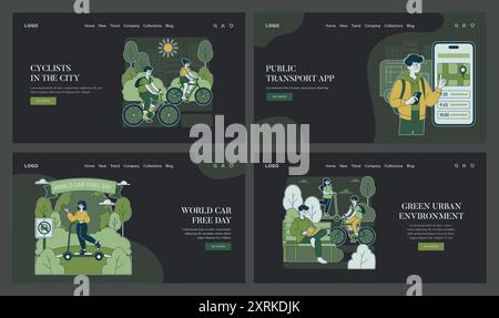 Concetto World Car Free Day. Promuovere modalità di trasporto sostenibili con una persona su uno scooter in un parco cittadino. Incoraggiare scelte di viaggio ecocompatibili. Illustrazione vettoriale. Illustrazione Vettoriale