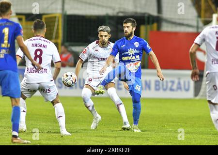 RASSAMBEK AKHMATOV DURANTE LA PARTITA GLORIA BUZAU - FC RAPID 1923 BUCURESTI, SUPERLIGA SUPERBET (10.08.2024) ,CRISTI STAVRI Foto Stock