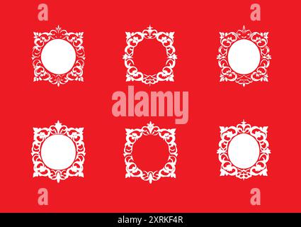 Logo con ornamenti floreali e set di icone. Collezione astratta di design con logo di fiori di bellezza per matrimoni, carte di invito e sfondi Illustrazione Vettoriale