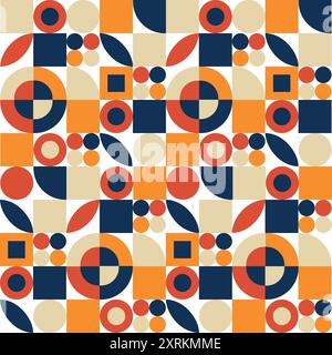 Geometria motivo minimalista senza cuciture con forma e figura semplici in stile moderno della metà del secolo. Design astratto con motivo vettoriale in stile scandinavo Illustrazione Vettoriale