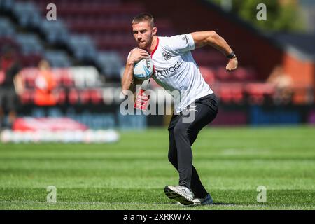 Jack Walker di Hull FC arriva in vista della partita di Betfred Super League Round 21 Leigh Leopards vs Hull FC al Leigh Sports Village, Leigh, Regno Unito, 11 agosto 2024 (foto di Gareth Evans/News Images) a Leigh, Regno Unito, l'11/8/2024. (Foto di Gareth Evans/News Images/Sipa USA) Foto Stock