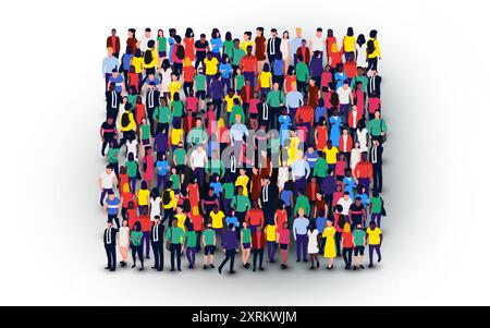Un grande gruppo di persone sotto forma di cornice quadrata. Illustrazione vettoriale Illustrazione Vettoriale