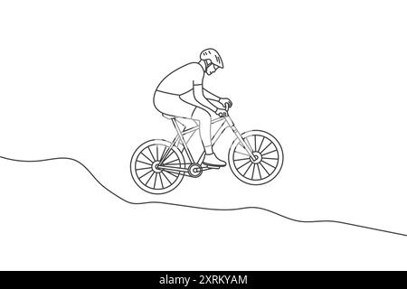 Ciclismo uomo illustrazione design in stile line art sfondo bianco isolato Illustrazione Vettoriale