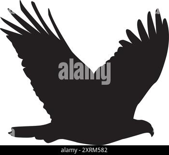 Silhouette aquila nera. Aquila volante con silhouette di crisasetti isolata. Design Eagle Black. Illustrazione Vettoriale