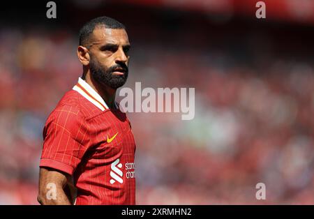 Anfield, Liverpool, Merseyside, Regno Unito. 11 agosto 2024. Amichevole di calcio pre-stagione, Liverpool contro Siviglia; Mohammed Salah di Liverpool Credit: Action Plus Sports/Alamy Live News Foto Stock