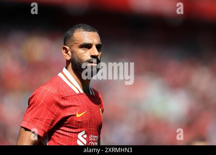 Anfield, Liverpool, Merseyside, Regno Unito. 11 agosto 2024. Amichevole di calcio pre-stagione, Liverpool contro Siviglia; Mohammed Salah di Liverpool Credit: Action Plus Sports/Alamy Live News Foto Stock