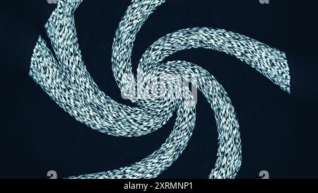 Le forme a spirale sono caratterizzate da un accattivante effetto illusorio bianco e blu, illustrazione d'arte moderna, sfondo astratto. Foto Stock