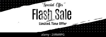 Banner di vendita flash con offerta speciale, banner offerta limitata nel tempo. Isolato su sfondo nero. Progettazione di modelli di banner di vendita Flash per social media e. Illustrazione Vettoriale