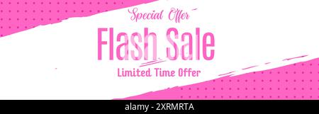 Banner di vendita flash con offerta speciale, banner offerta limitata nel tempo. Isolato su sfondo rosa. Progettazione di modelli di banner di vendita Flash per social media e. Illustrazione Vettoriale