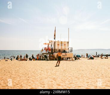 Bagnino Bournemouth Beach, Dorset, Inghilterra, Regno Unito Foto Stock