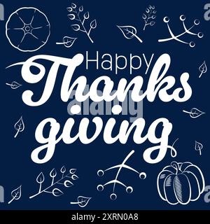 Design di biglietti di auguri di buon Ringraziamento con elementi di stagione Illustrazione Vettoriale