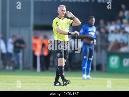 Haderslev, Danimarca. 11 agosto 2024. L'arbitro Jakob Kehlet ha negato 3 gol FCK per fuorigioco durante la partita di Superliga tra Soenderjyske Football e FC Copenhagen al Sydbank Park di Haderslev domenica 11 agosto 2024. (Foto: Claus Fisker/Ritzau Scanpix) credito: Ritzau/Alamy Live News Foto Stock