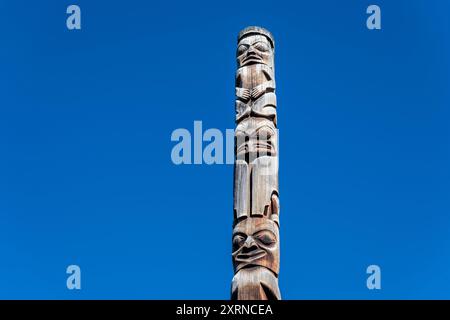 Primo totem delle nazioni di Gitanyow o Kitwancool, Columbia Britannica, Canada. Foto Stock