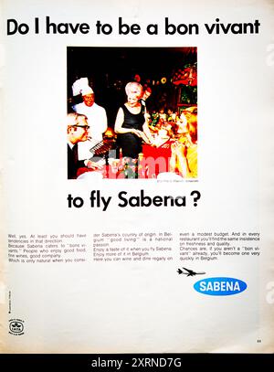 Una pubblicità vintage del 1969 per Sabena Airlines. Foto Stock