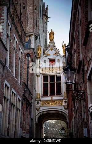 Edificio Liberty of Bruges del primo Rinascimento barocco e Blind Donkey Alley in Belgio. Foto Stock