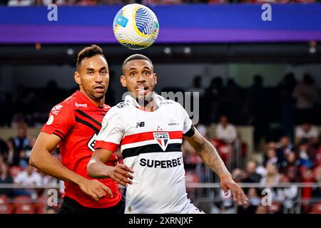 San Paolo, Brasile. 11 agosto 2024. Partita tra San Paolo e Atletico-GO per la 22a prova del Campionato brasiliano 2024, allo stadio Morumbis, nel pomeriggio di questa domenica 11. Adriana Spaca/SPP (Adriana Spaca/SPP) credito: SPP Sport Press Photo. /Alamy Live News Foto Stock