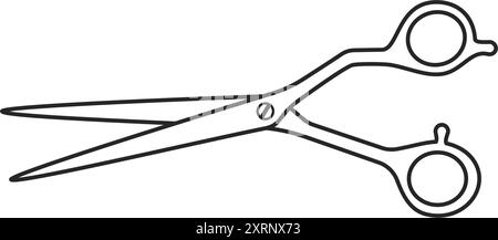 Forbici o cesoie professionali utilizzate dai parrucchieri nei tagli di capelli da salone con lame open vtor line art Illustrazione Vettoriale