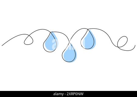 Gocce d'acqua astratte. Goccioline blu con contorno nero. Arte vettoriale minimalista. Illustrazione Vettoriale