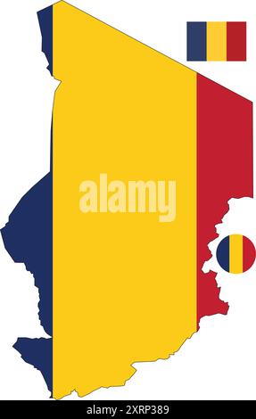 mappa del Ciad con bandiera su sfondo bianco, mappa del Ciad con bandiera Illustrazione Vettoriale