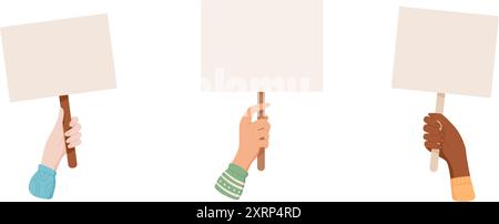 Le persone tengono un set di insegne vuote per la rivoluzione. Illustrazione Vettoriale