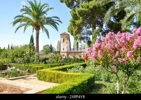 Palacio de Carlos V e giardini, la Alhambra di Granada, provincia di Granada, Andalusia, Spagna Foto Stock