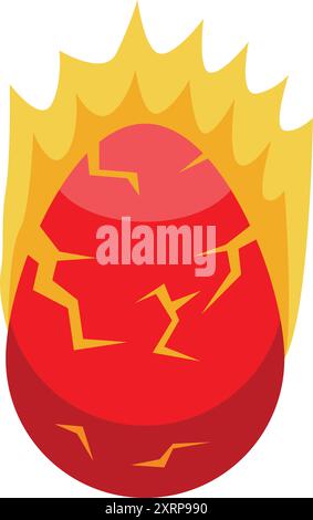 Illustrazione di un uovo di drago rosso con fiamme che lo circondano, che si rompe dal calore Illustrazione Vettoriale