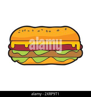 Deliziosa illustrazione del vettore hamburger su sfondo bianco. Illustrazione Vettoriale