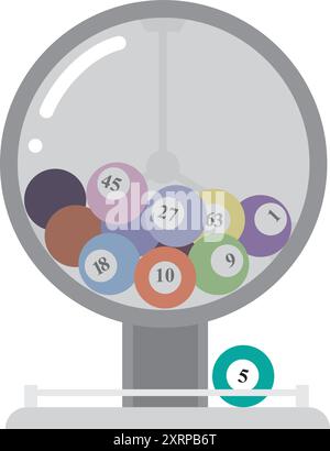 Macchina della lotteria con le palle della lotteria all'interno. Illustrazione del concetto di fortuna del gioco di bingo lotto. Tempo libero per il tamburo della ruota Illustrazione Vettoriale
