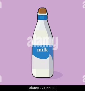 Bottiglia di latte fresco cartone animato illustrazione bottiglia bevande icona concetto isolato Illustrazione Vettoriale