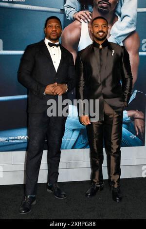 27 febbraio 2023, Los Angeles, CA, Stati Uniti: LOS ANGELES - FEB 28: Jonathan Majors, Michael B Jordan al CREED III Los Angeles Premiere al TCL Chinese Theater IMAX il 28 febbraio 2023 a Los Angeles, CA. (Credit Image: © Kay Blake/ZUMA Press Wire) SOLO USO EDITORIALE! Non per USO commerciale! Foto Stock