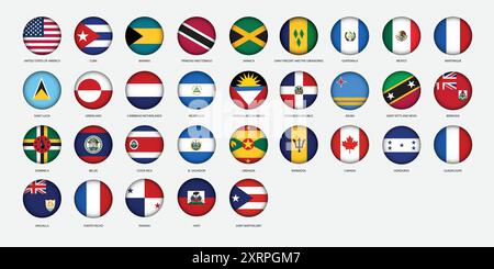 Icone rotonde di tutte le bandiere nazionali del Nord America Illustrazione Vettoriale