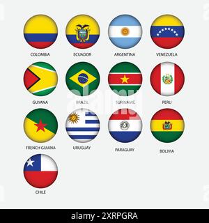 Icone rotonde di tutte le bandiere del Paese Couth America Illustrazione Vettoriale