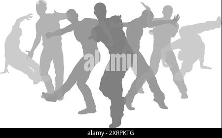 La Street Dance con la silhouette dei ballerini pone le silhouette Illustrazione Vettoriale