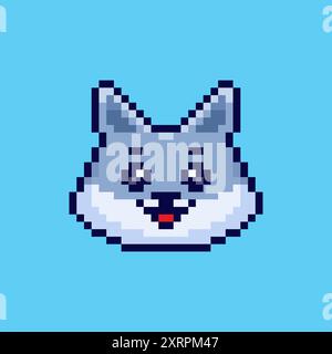 Illustrazione vettoriale del personaggio della testa di lupo con Pixel Art Design, perfetta per i design a tema delle risorse di gioco Illustrazione Vettoriale