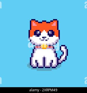 Illustrazione vettoriale di un simpatico gatto arancione e bianco con Pixel Art Design, perfetta per i design a tema delle risorse di gioco Illustrazione Vettoriale