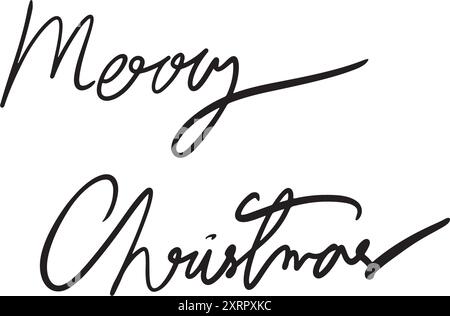 Merrychristmas text font calligrafia scritta a mano Natale felice anno nuovo 2024 2025 2026 calendario mese dicembre design promozione promozione prodotto te Illustrazione Vettoriale