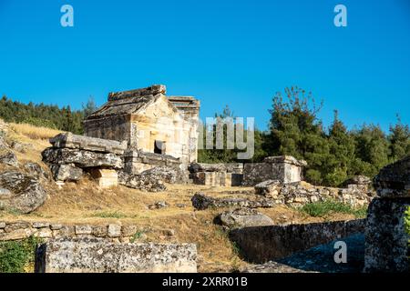 Rovine dell'antica città di Hierapolis, situata a Denizli, Turchia Foto Stock