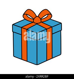Icona della confezione regalo. Confezione regalo disegnata con fiocco. Icona della confezione regalo lineare. Illustrazione Vettoriale