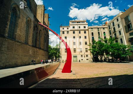 Barcellona, Spagna - 10 febbraio 2024 Memoriale per le persone morte durante l'assedio di Barcellona del 1713-1714. Placa del Fossar de les Moreres. Alta qualità Foto Stock