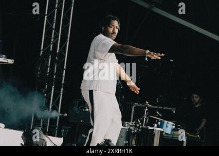 Copenaghen, Danimarca. 8 agosto 2024. La cantante, cantautrice e musicista inglese Sampha esegue un concerto dal vivo durante il festival di musica danese Syd for Solen 2024 a Copenaghen. Foto Stock