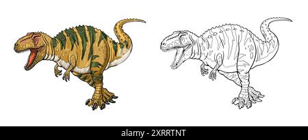 Modello da colorare con il gigantesco dinosauro predatore Giganotosaurus. Foto Stock