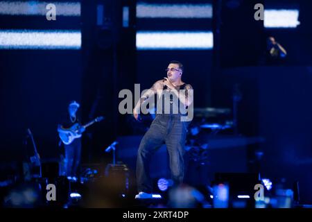 Napoli, Italia. 21 giugno 2024. Il rapper italiano Geolier, si è esibito dal vivo allo Stadio Maradona di Napoli. Credito: SOPA Images Limited/Alamy Live News Foto Stock