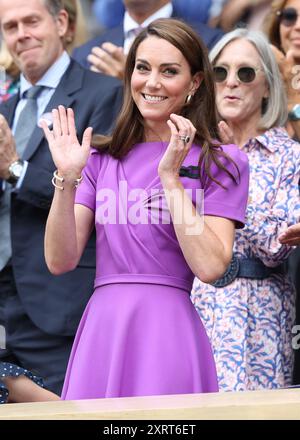 Catherine, Principessa di Galles nella Royal Box ai Campionati di Wimbledon del 2024, Londra, Inghilterra. Foto Stock