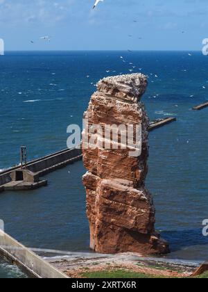 Lange Anna o Tall Anna, una pila di mare alta 47 metri di Buntsandstein, nell'isola di Helgoland, in Germania, nel Mare del Nord. Foto Stock