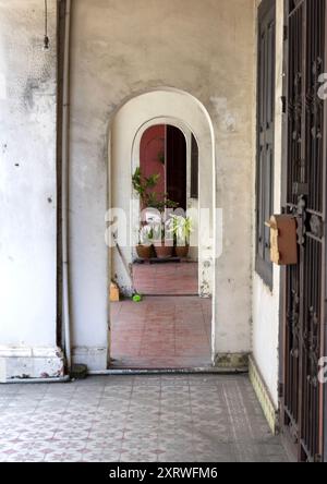 Arcate lungo le case di patrimoni, lo stato di Malacca, Malacca, Malesia Foto Stock