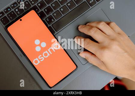 Paraguay. 12 agosto 2024. In questa immagine, il logo Asana, Inc. Viene visualizzato sullo schermo di uno smartphone. Credito: SOPA Images Limited/Alamy Live News Foto Stock